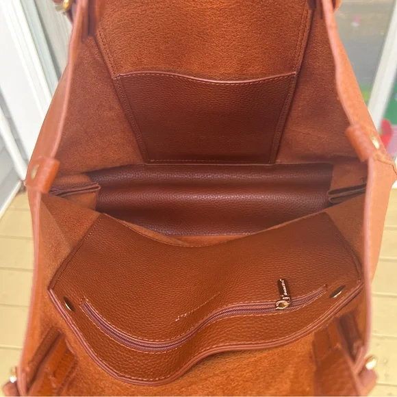 Montana West Vegan Leather Large Tote Satchel Bag Brown - Picture 12 of 14